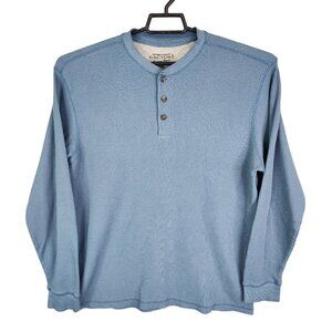Mens Blue Cactus Henley Thermal Waffle Knit Shirt Long Sleeve Original Brand L